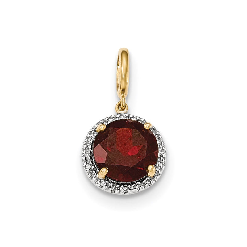 14K Yellow Gold Garnet w/Real Diamond Halo Pendant