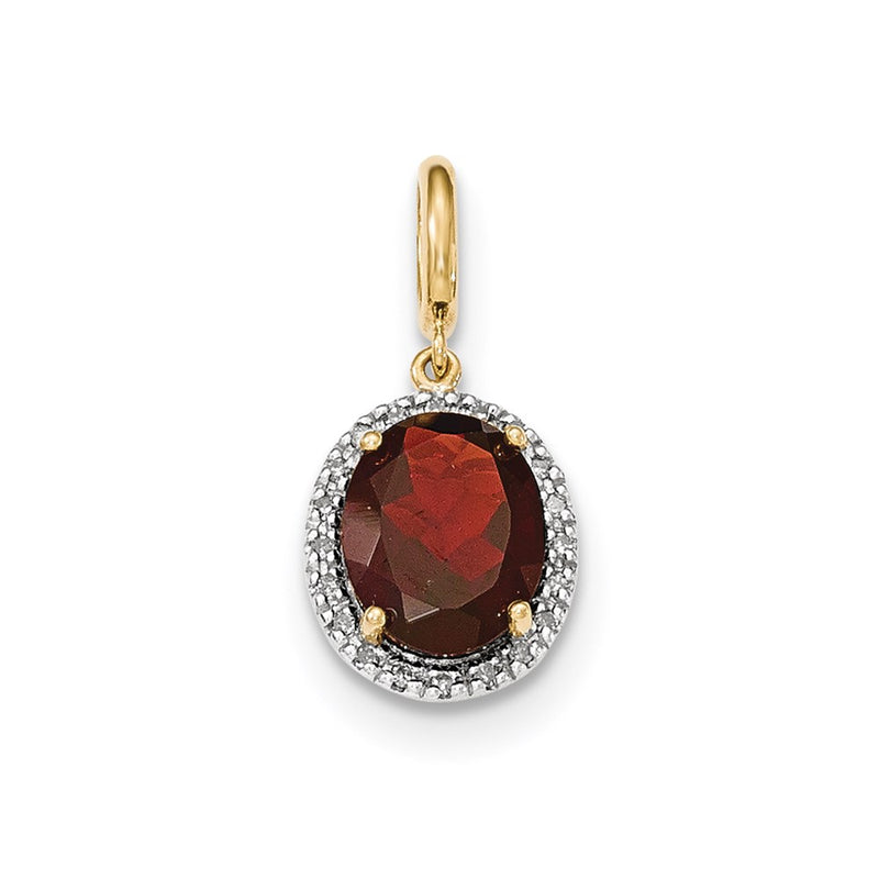 14K Yellow Gold Garnet w/Real Diamond Halo Pendant