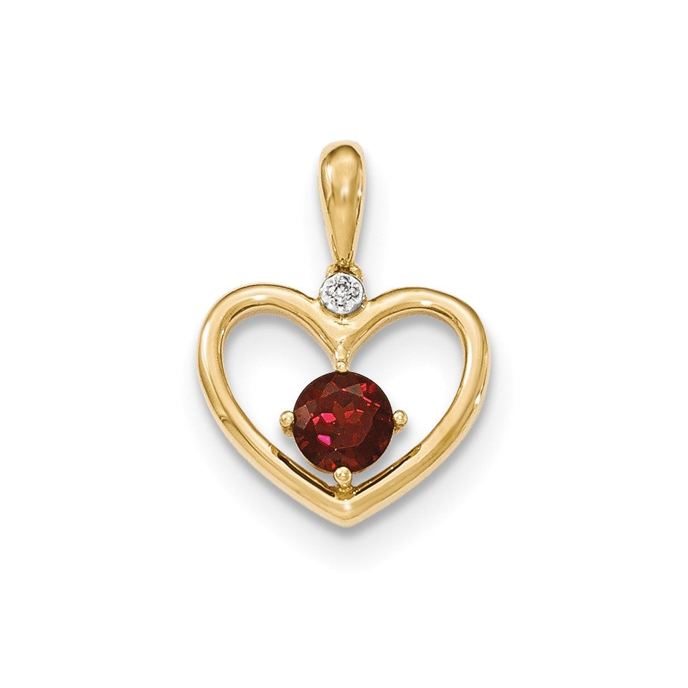 14K Yellow Gold Garnet and Real Diamond Heart Pendant