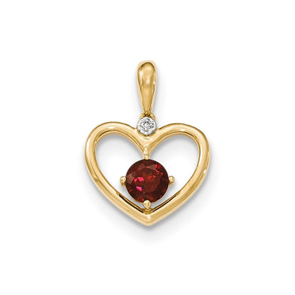 14K Yellow Gold Garnet and Real Diamond Heart Pendant