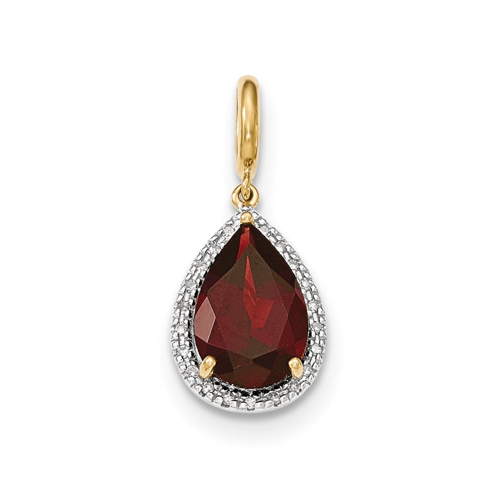 14K Yellow Gold Garnet w/Real Diamond Halo Pendant