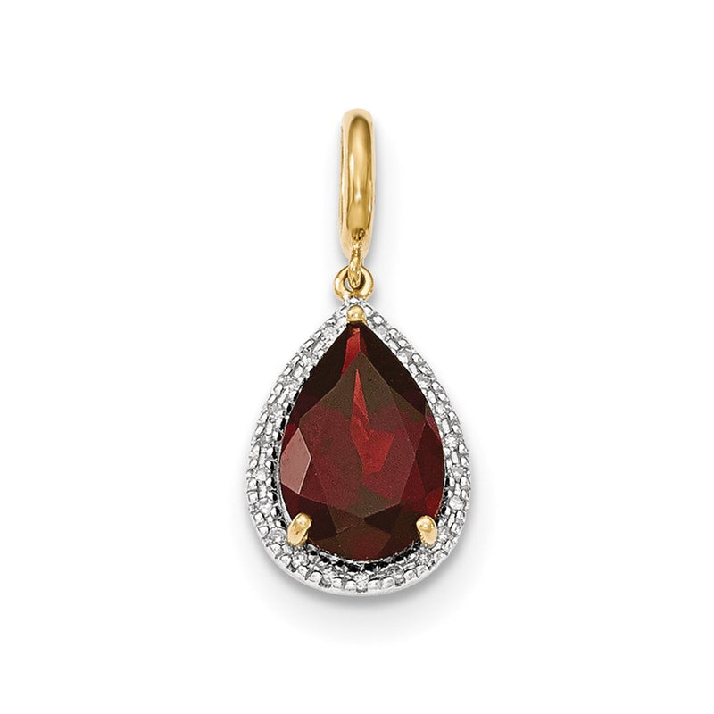 14K Yellow Gold Garnet w/Real Diamond Halo Pendant