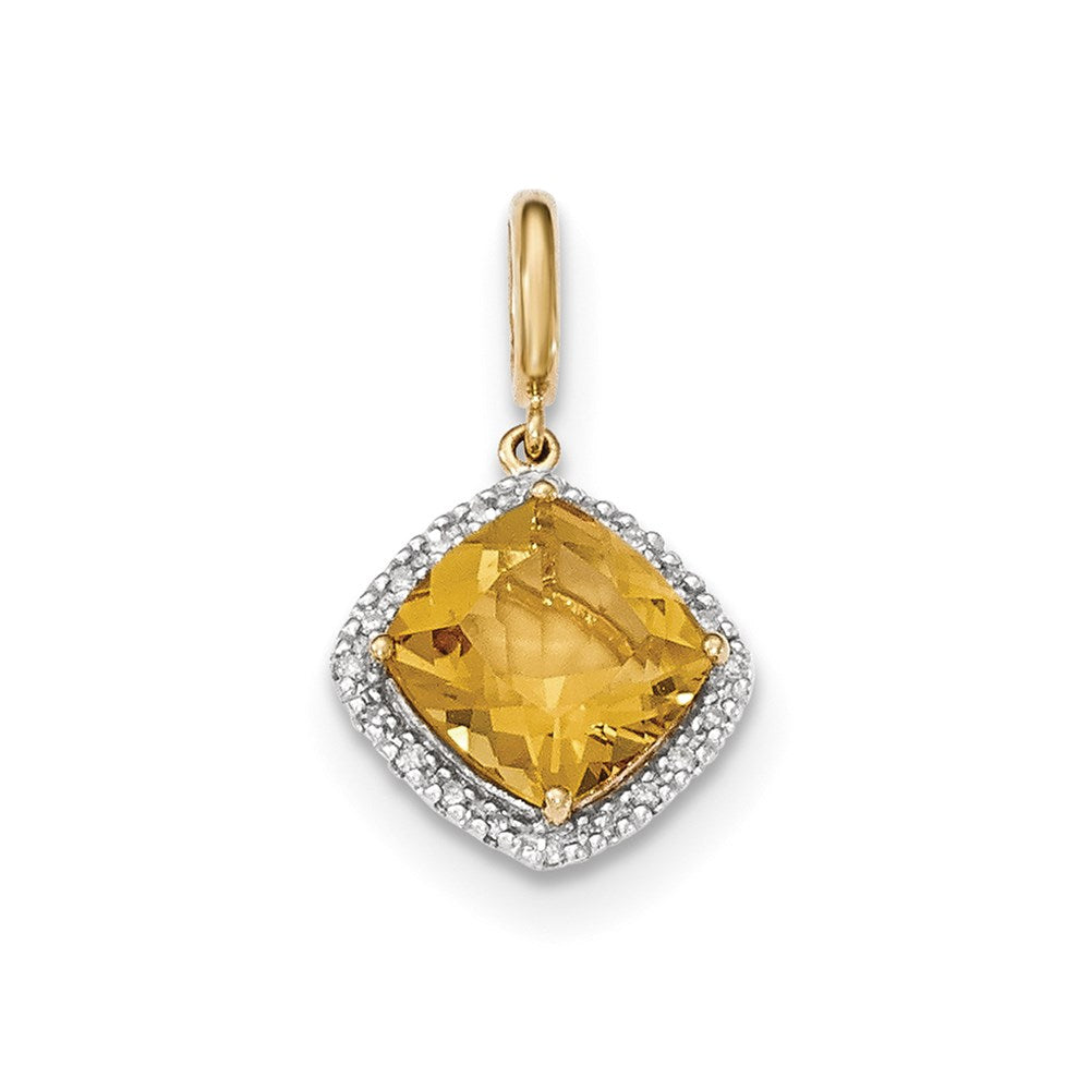 14k Citrine with Diamond Halo Pendant