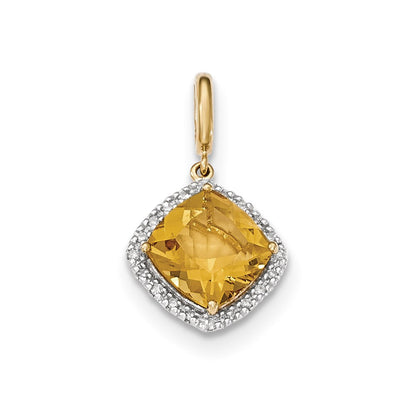 14k Citrine with Diamond Halo Pendant