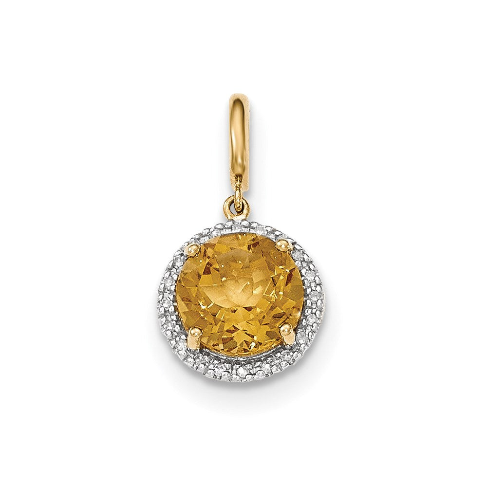 14K Yellow Gold Citrine w/Real Diamond Halo Pendant