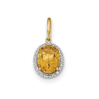 14K Yellow Gold Citrine w/Real Diamond Halo Pendant