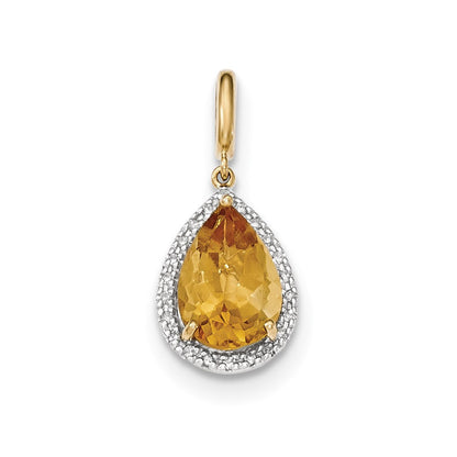 14K Yellow Gold Citrine w/Real Diamond Halo Pendant