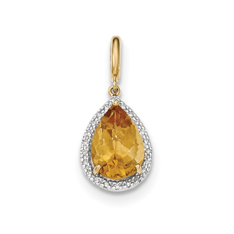 14K Yellow Gold Citrine w/Real Diamond Halo Pendant