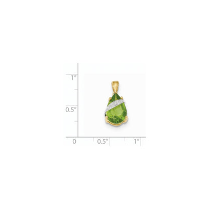 14k Yellow Gold Peridot and Real Diamond Pendant