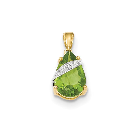 14k Yellow Gold Peridot and Real Diamond Pendant