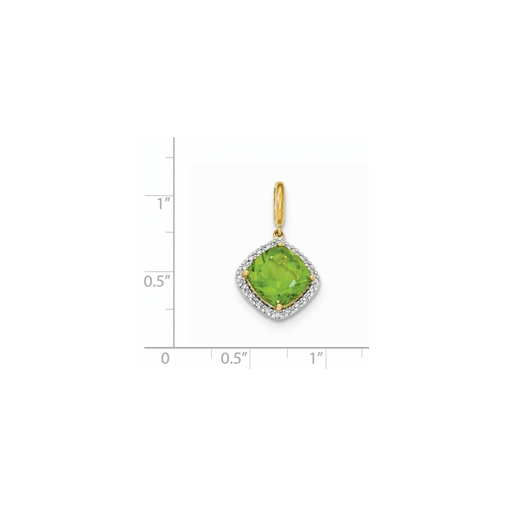 14K Yellow Gold Peridot w/Real Diamond Halo Pendant