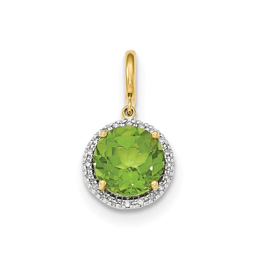 14k Peridot with Diamond Halo Pendant