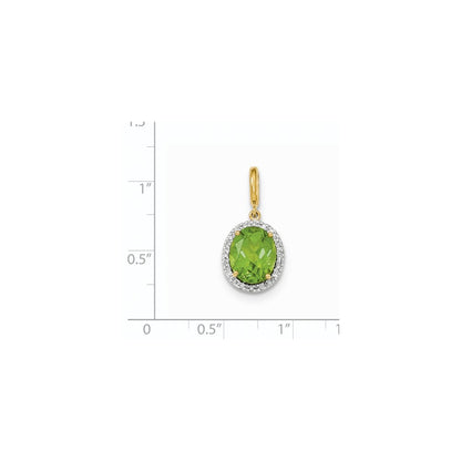 14K Yellow Gold Peridot w/Real Diamond Halo Pendant