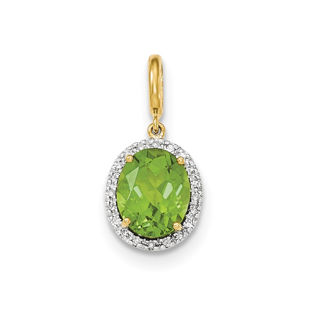 14K Yellow Gold Peridot w/Real Diamond Halo Pendant