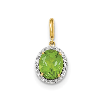 14K Yellow Gold Peridot w/Real Diamond Halo Pendant