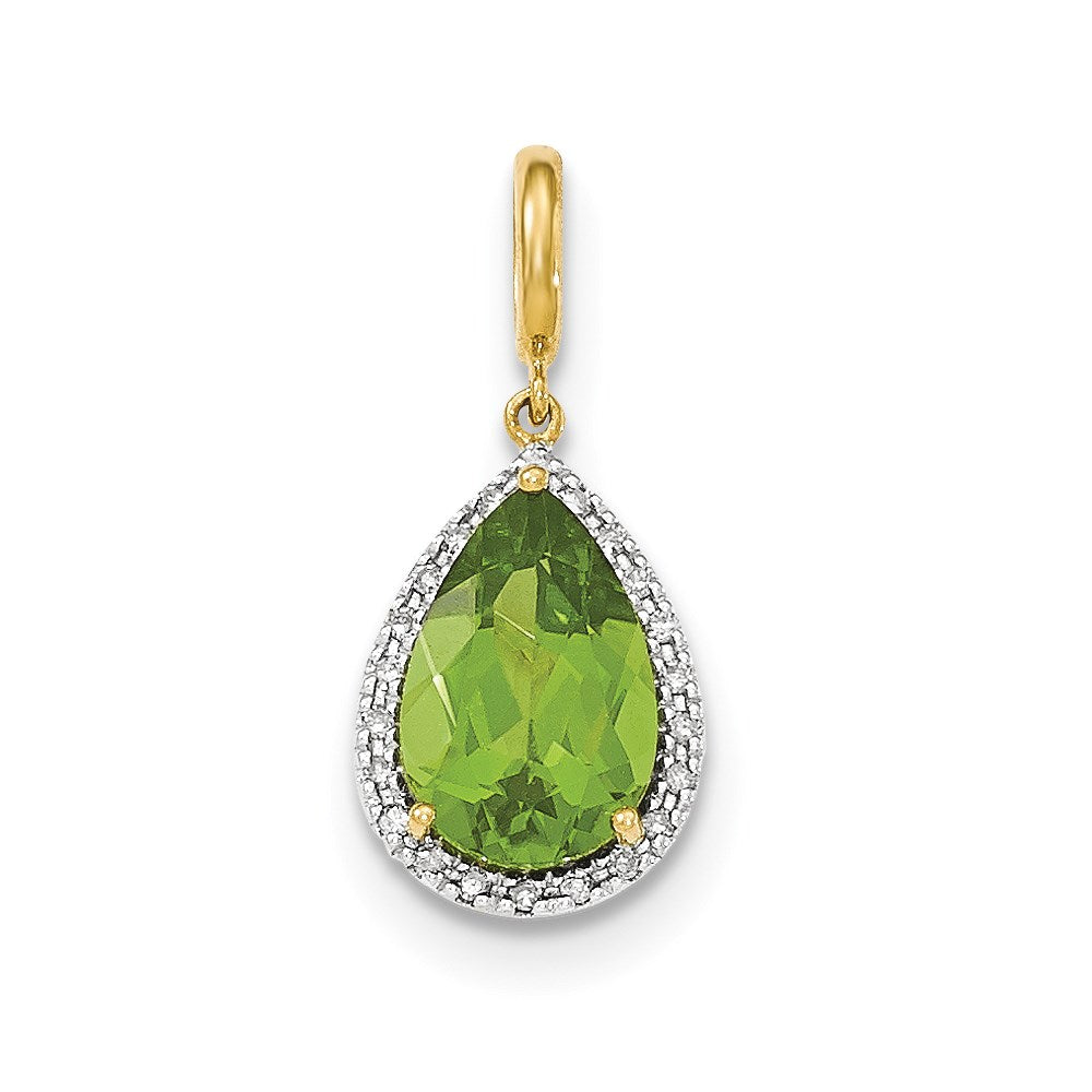14k Peridot with Diamond Halo Pendant