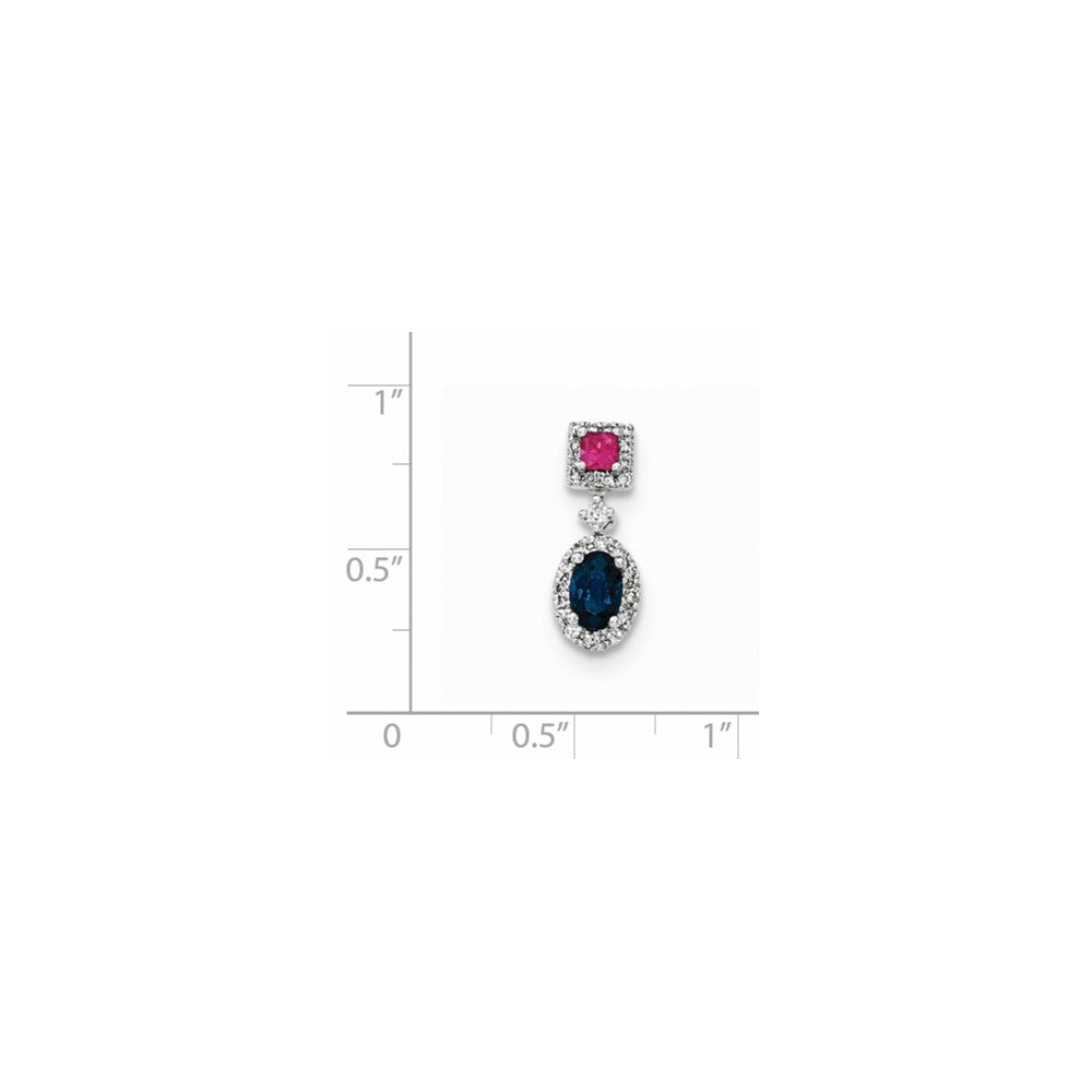 14k White Gold Diamond Sapphire & Ruby Pendant