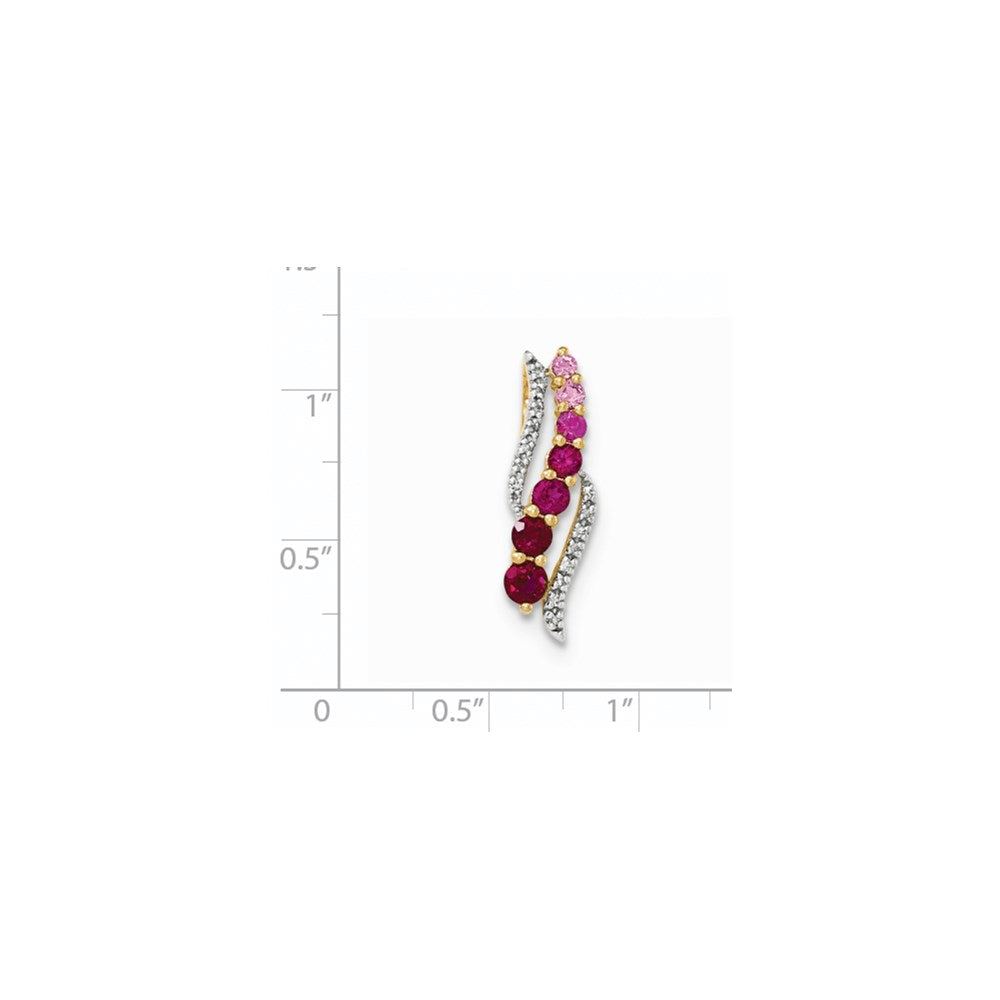 14k Yellow Gold Lab Created Pink Sapphire/Lab Created Ruby & Real Diamond Pendant