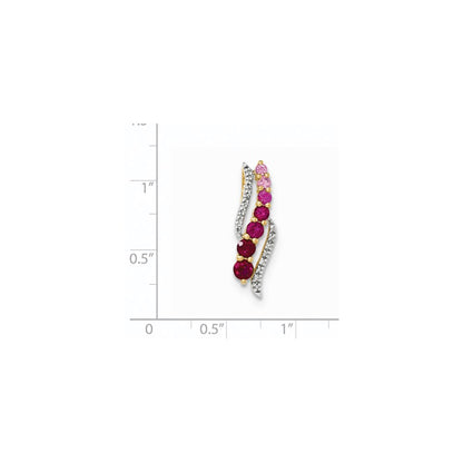 14k Yellow Gold Lab Created Pink Sapphire/Lab Created Ruby & Real Diamond Pendant