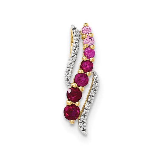 14k Yellow Gold Lab Created Pink Sapphire/Lab Created Ruby & Real Diamond Pendant