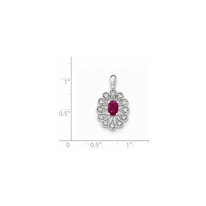 14K White Gold Real Diamond and Ruby Pendant