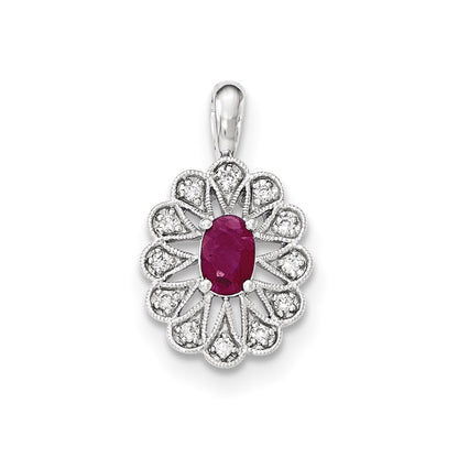 14K White Gold Real Diamond and Ruby Pendant