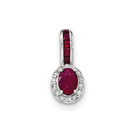 14K White GoldReal Diamond and Ruby w/Halo Pendant