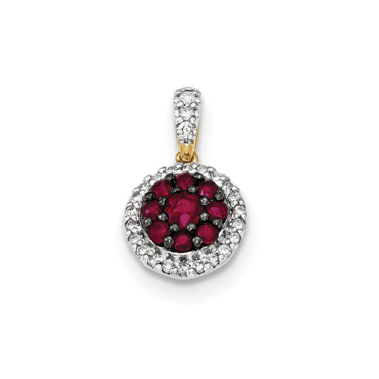 14K Yellow Gold Real Diamond and Ruby Pendant
