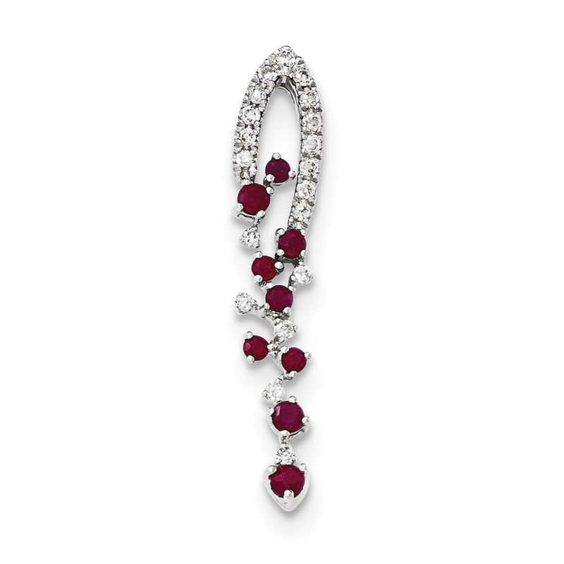 14k White Gold Real Diamond & Ruby Pendant