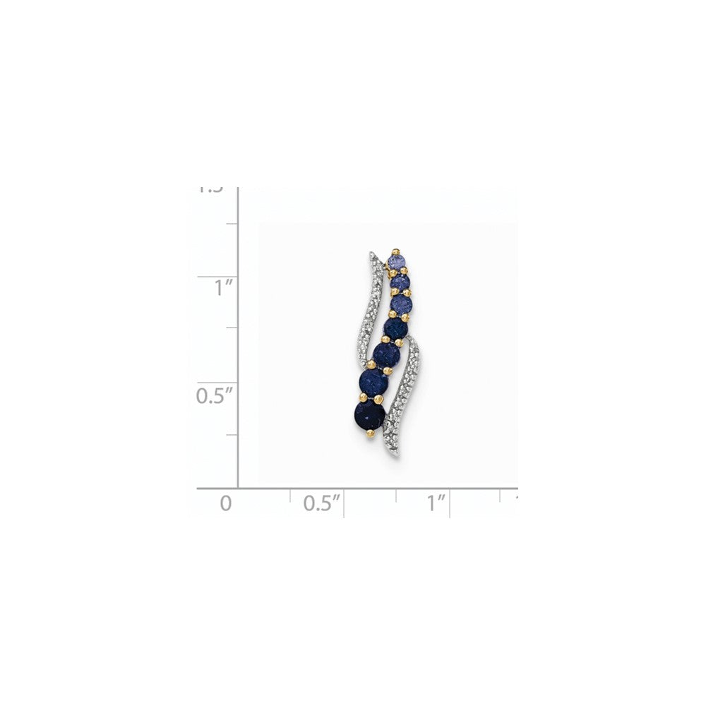 14k Yellow Gold Lab Created Ceylon Sapp/Lab Created Sapp and Real Diamond Pendant