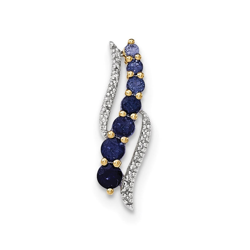 14k Yellow Gold Lab Created Ceylon Sapp/Lab Created Sapp and Real Diamond Pendant