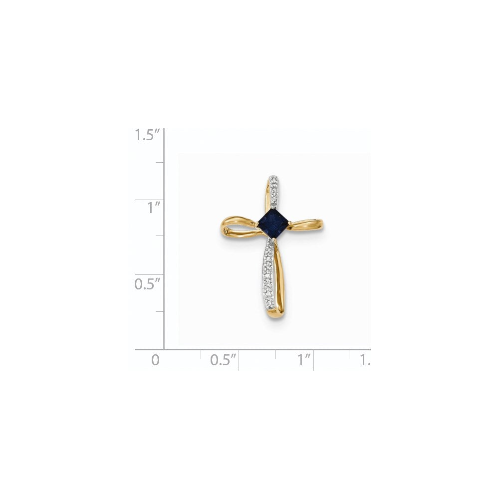 14k Yellow Gold Lab Created Sapp and Real Diamond Cross Pendant