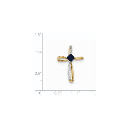 14k Yellow Gold Lab Created Sapp and Real Diamond Cross Pendant