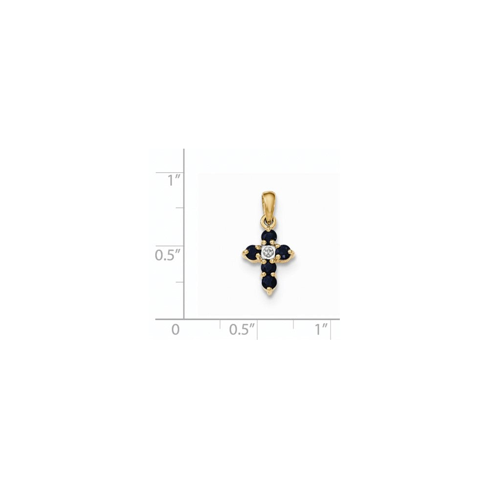 14k Yellow Gold Sapphire and Real Diamond Cross Pendant