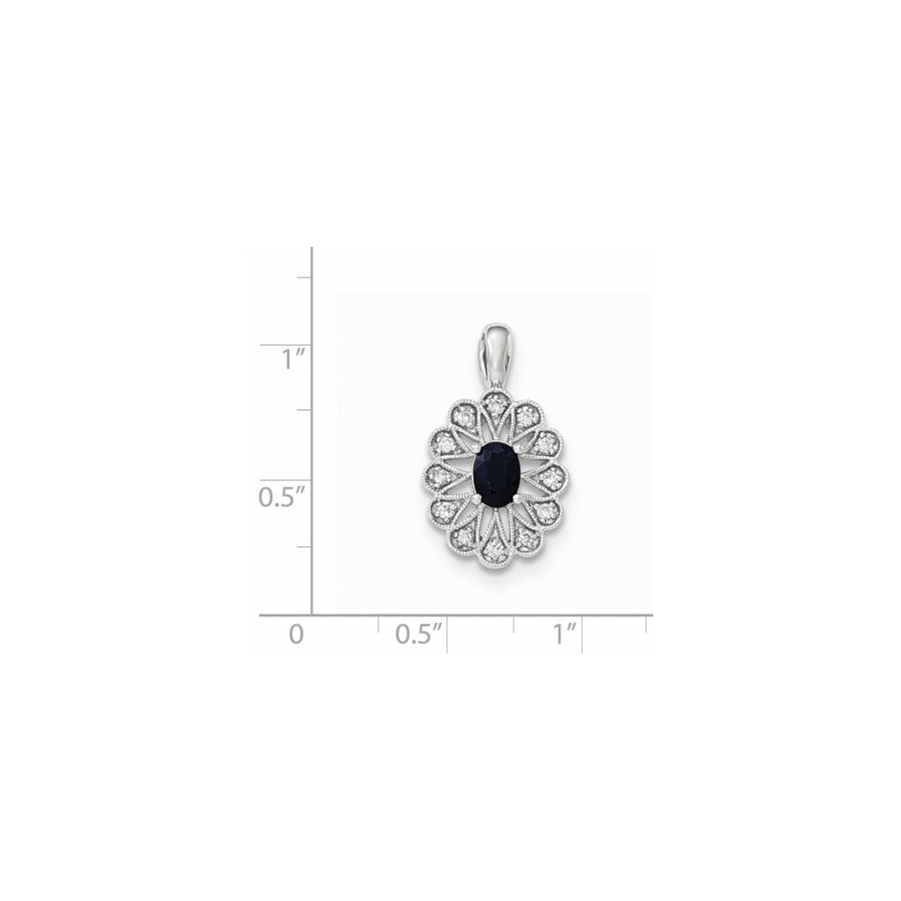 14K White GoldReal Diamond and Sapphire Pendant