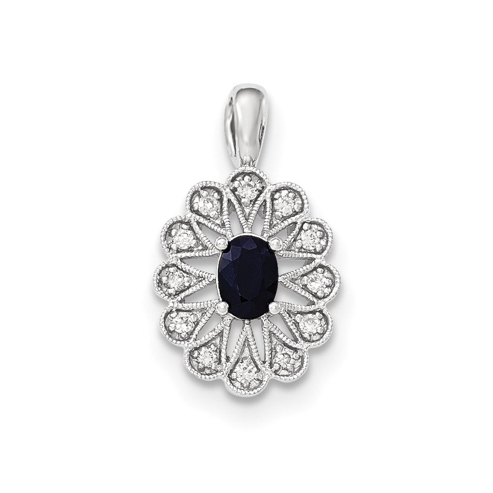 14K White GoldReal Diamond and Sapphire Pendant