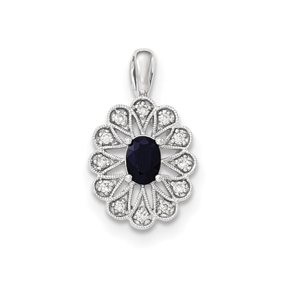 14K White GoldReal Diamond and Sapphire Pendant