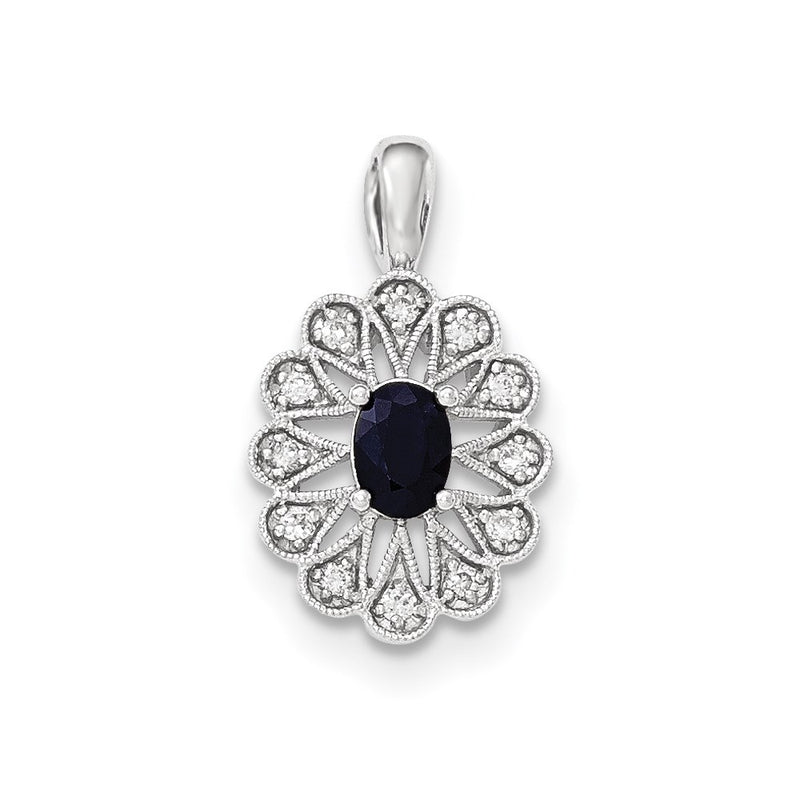 14K White GoldReal Diamond and Sapphire Pendant