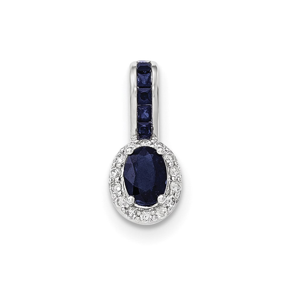 14K White GoldReal Diamond and Sapphire w/Halo Pendant