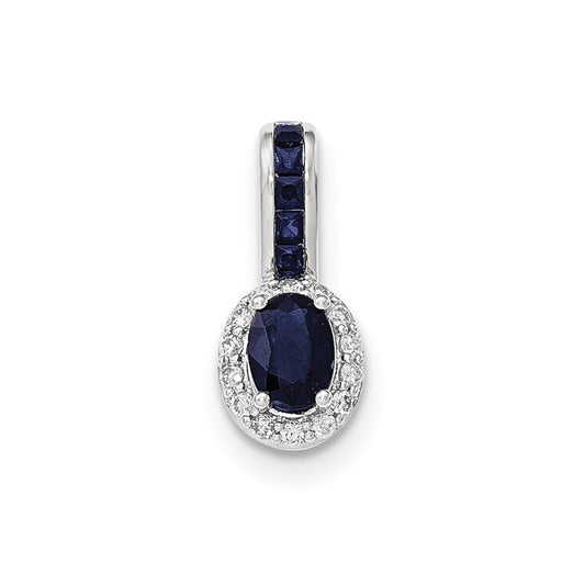 14K White GoldReal Diamond and Sapphire w/Halo Pendant