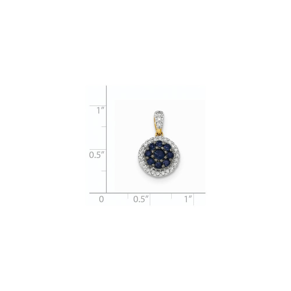 14K Yellow Gold Real Diamond and Blue Sapphire Pendant