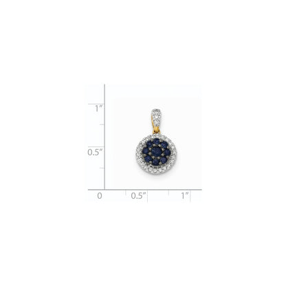 14K Yellow Gold Real Diamond and Blue Sapphire Pendant