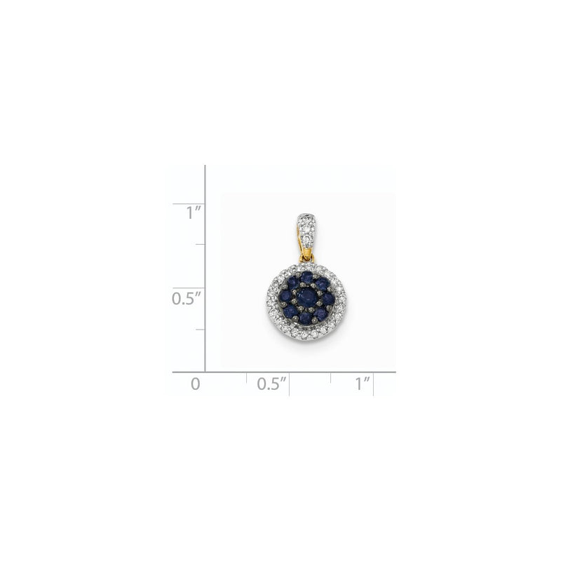 14K Yellow Gold Real Diamond and Blue Sapphire Pendant