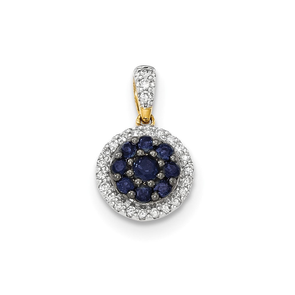 14K Yellow Gold Real Diamond and Blue Sapphire Pendant