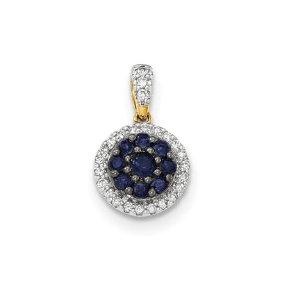 14K Yellow Gold Real Diamond and Blue Sapphire Pendant