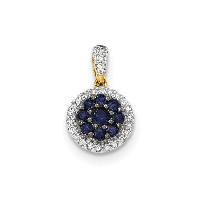 14K Yellow Gold Real Diamond and Blue Sapphire Pendant
