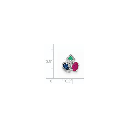 14k White Gold Diamond Sapphire Emerald & Ruby Pendant
