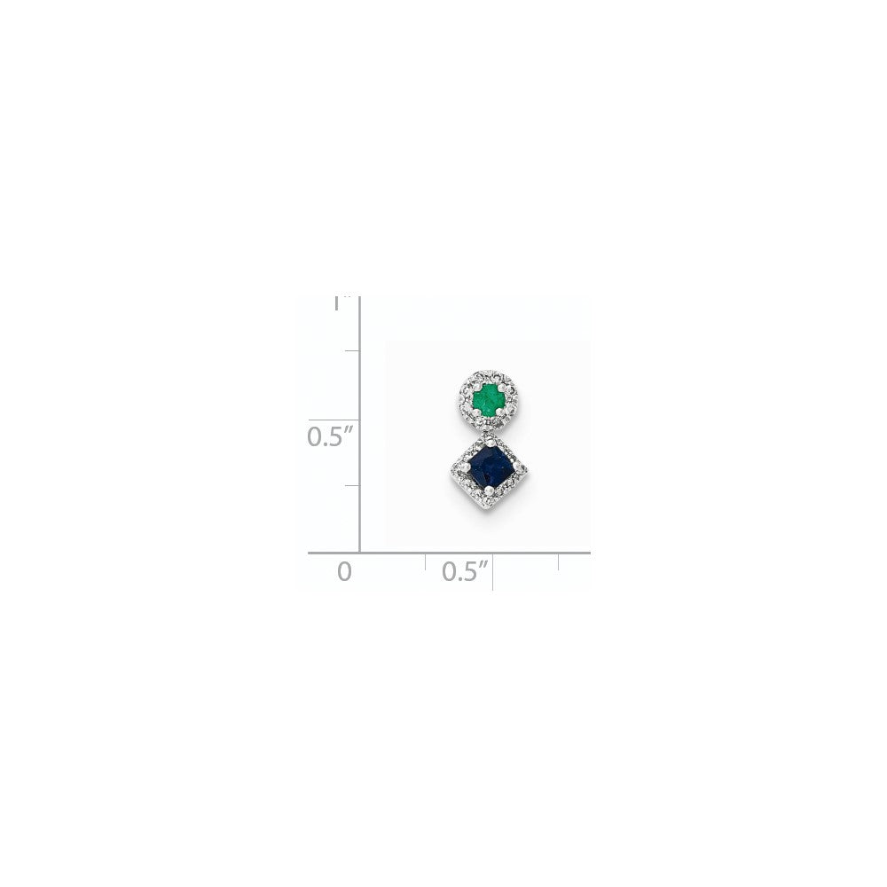 14k White Gold Diamond Sapphire & Emerald Pendant