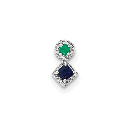 14k White Gold Diamond Sapphire & Emerald Pendant