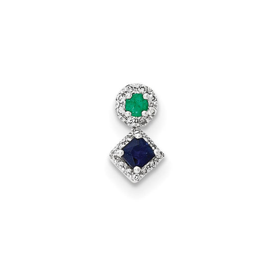 14k White Gold Diamond Sapphire & Emerald Pendant